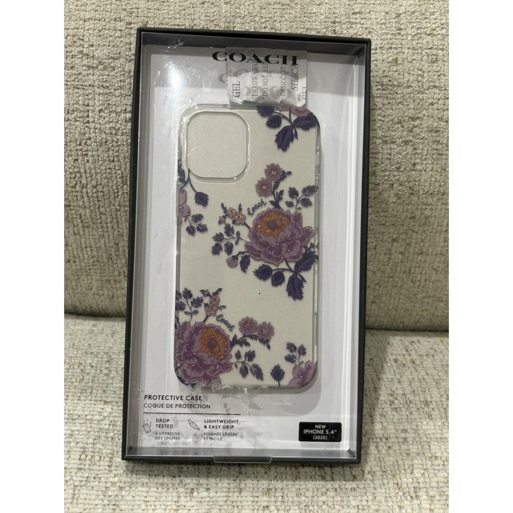 Coach Floral iPhone Case in White with Purple and Gold Accents